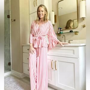 Lake DreamModal Kimono Pajama Set pink and white